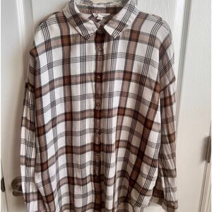 Blu Pepper Plaid Button‎ Up Long Sleeve Shirt Brown White Women's Medium Fall
